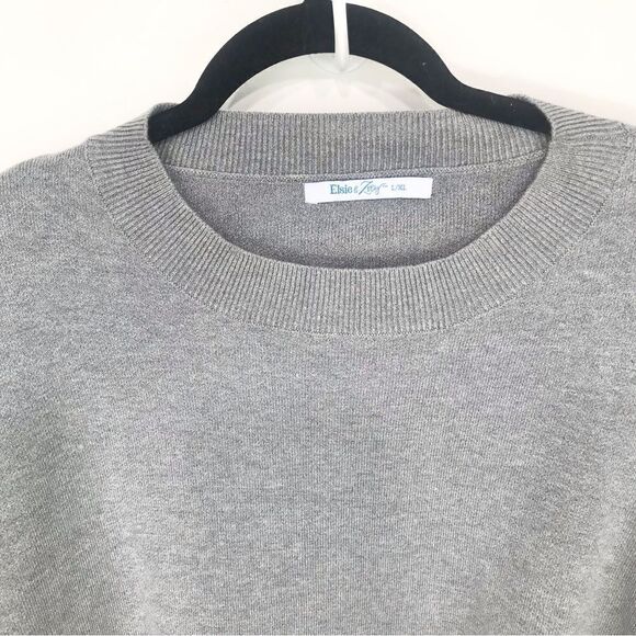 Elsie & Zoey Gray Cable Knit Sleeve Oversized Crew Neck Eco Friendly Sweater - Picture 4 of 16